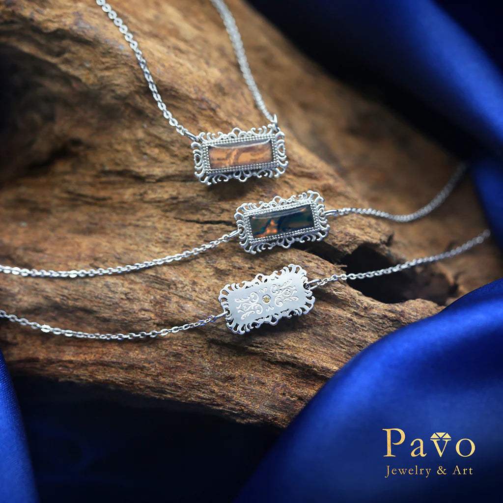 Nightscape "Along the River During the Qingming Festival" Art Inlay Necklace