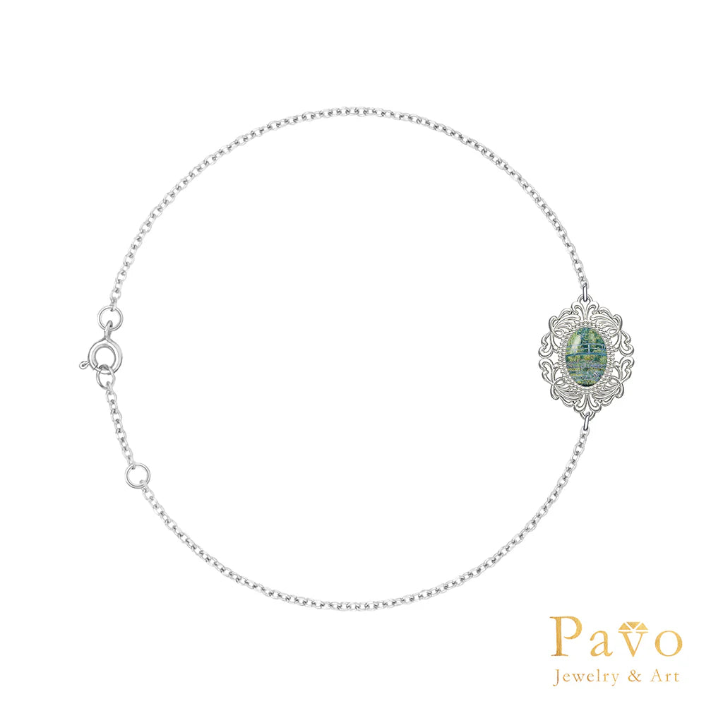 "Water Lilies and the Japanese Bridge" Artistic Inlay Bracelet