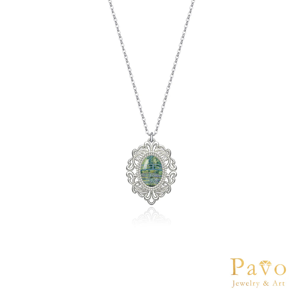 Monet’s "Water Lilies and Japanese Bridge" Art Inlay Necklace