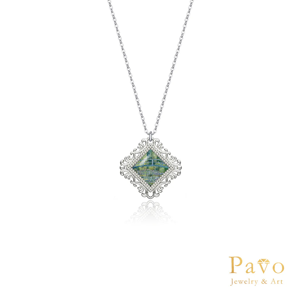 Monet’s "Water Lilies and Japanese Bridge" Art Inlay Necklace